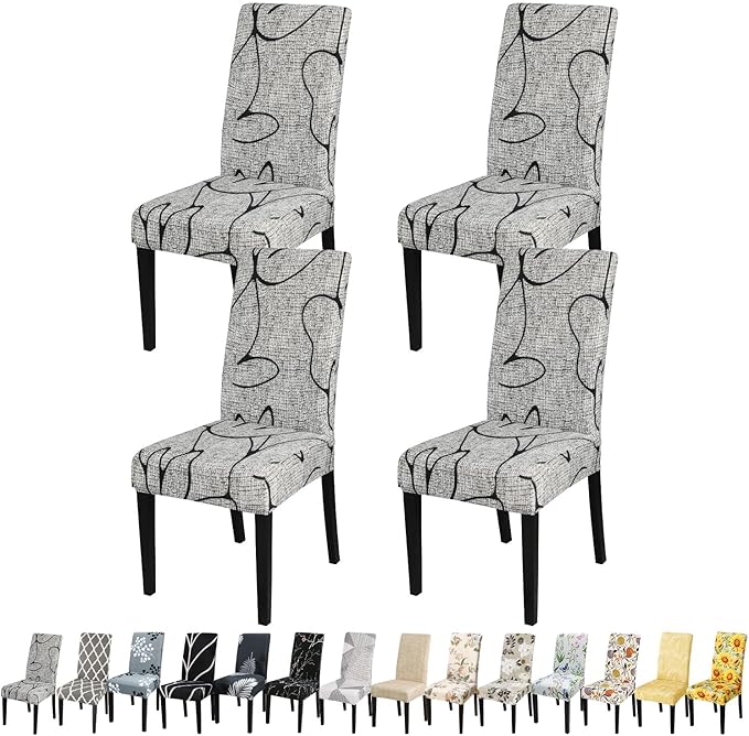 JQinHome Pattern Chair Covers for Dining Room Set of 4, High Stretch Removable Washable Parsons Chair Slipcover for Home Party Hotel Wedding Ceremony (4PCS, Lotus Gray)-Ruum Studio Home