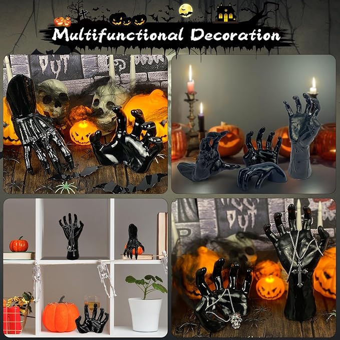Halloween Decor Indoor, 4 Packs Creepy Reaching Hands with LED Candles, Life-Sized Gothic Wall Decor for Horror Decor, Spooky Halloween Decorations for Home, Party, Goth & Dark Academia Style-Ruum Studio Home