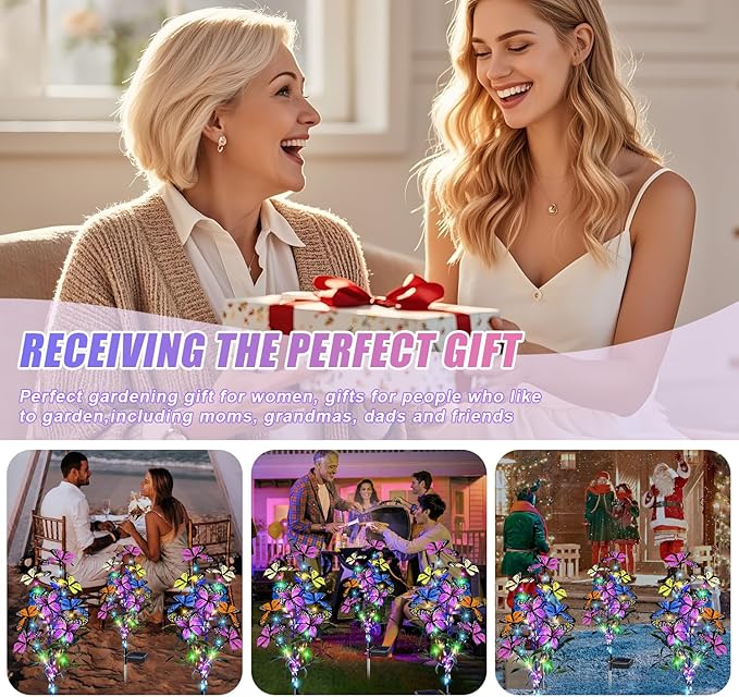 Solar Garden Lights Outdoor Waterproof Garden Decor, 4 Pack Upgraded 240 LED 54 Butterfly Colorful Outdoor Solar Decor for Yard Patio Gifts for Womens Mom (4 Pack Butterfly)-Ruum Studio Home