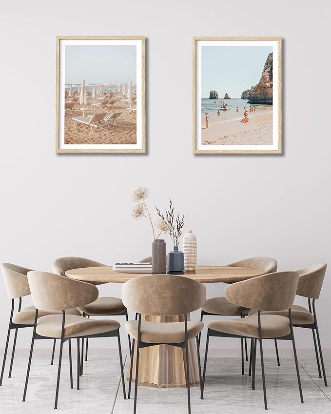 HesenDot Natural OAK Wood Framed Amalfi Coast Summer Wall Art,12x16in Italy Arienzo Beach Canvas Wall Print,Positano Swimming Poster Wall Decor for Living Room,Bedroom,Office Gallery Set of 1-Ruum Studio Home