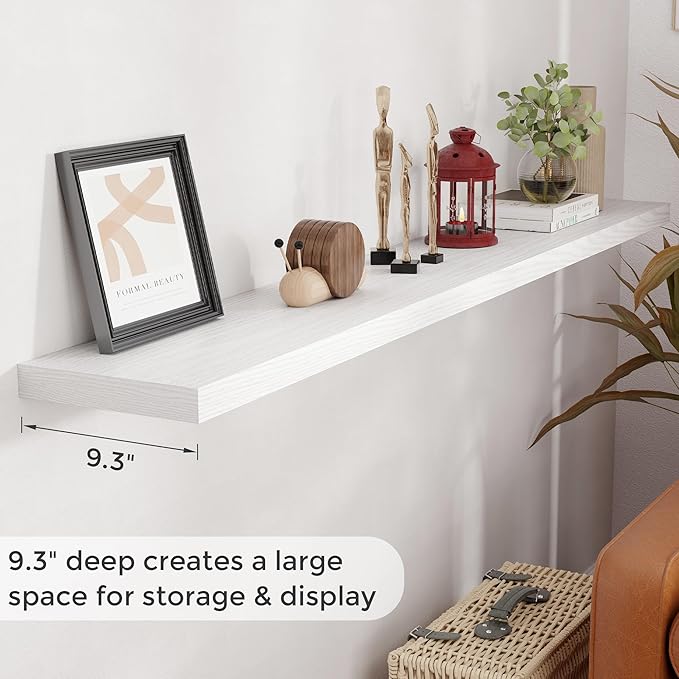 72 Inch Floating Shelves White, 72 x 9 Rustic Wooden Fireplace Mantel, 9 Inch Floating Shelf for Wall, Farmhouse Wall Shelves for Home Storage & Display-Ruum Studio Home