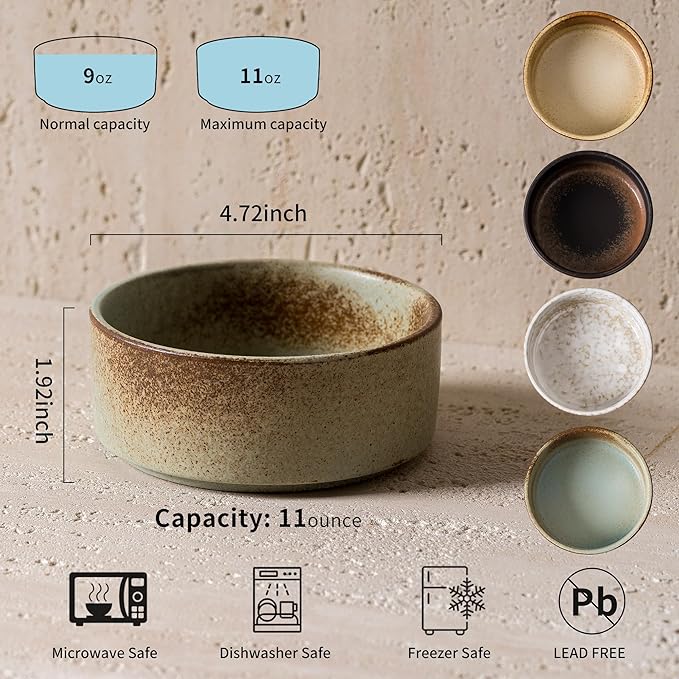 Ceramic Bowl Sets of 4, 4.5 Inches Mix Color, Small Bowls Set Farmhouse Vintage Color Bowls for Kitchen, 10 oz Bowl for Dessert, Dip, Side Dishes, Ice Cream, Fruit, Rice Dishwasher Microwave Safe-Ruum Studio Home