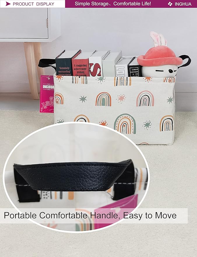 Rectangular Storage Basket Fabric Organizer Bin for Toys,Books,Clothes,Gifts,Pets-Perfect for Home,Office,Nursery,Dorm,Shelf(Rec-Star Rainbow )-Ruum Studio Home