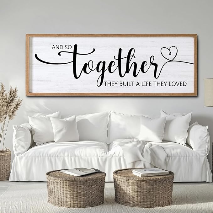 And So Together They Built A Life They Loved Decorative Rustic Sign & Plaque Framed Wall Art for Couples, 40''×15''Wooden Long Wall Decor Above Bed, Vintage Horizontal Farmhouse Wedding Gift-Ruum Studio Home