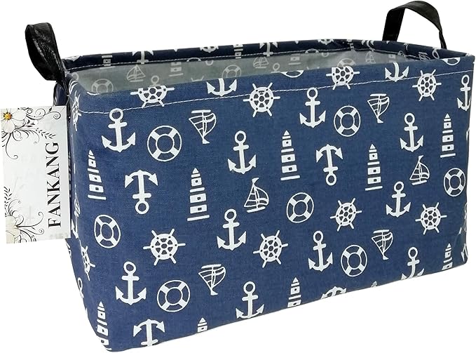 FANKANG Storage Basket,Nursery Hamper Canvas Laundry Basket Foldable with Waterproof PE Coating Storage, Office, Bedroom, Clothes,Toys (Rec-Sailboat)-Ruum Studio Home