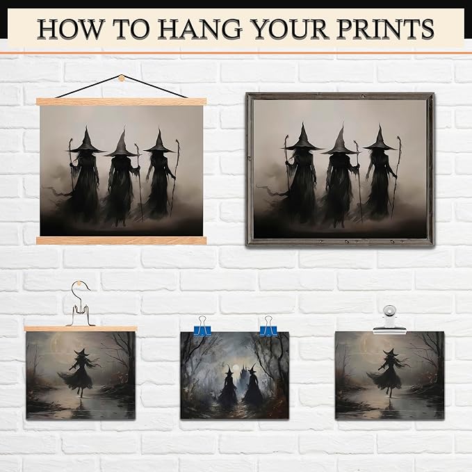 LANCHI95 3 Pcs 8x10in Vintage Rustic Witch Posters Halloween Wall Art Witch in The Forest Painting Prints Goth Dark Moody Wall Decor for Living Room Bedroom 8x10 in (UNFRAMED)-Ruum Studio Home