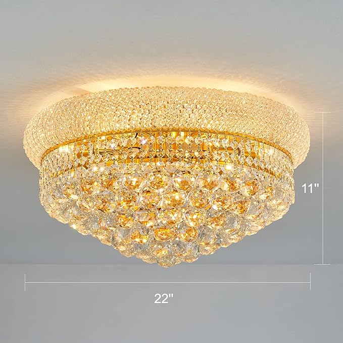 9-Light Crystal Flush Mount Chandelier Ceiling Light Fixture for Living Room Dining Room Bedroom Foyer Entryway Hallway Closet Bathroom (Gold D22)-Ruum Studio Home