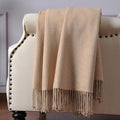 CUDDLE DREAMS Silk Throw Blanket with Hand-Knotted Fringe, Natural, Soft & Breathable (Taupe)-Ruum Studio Home