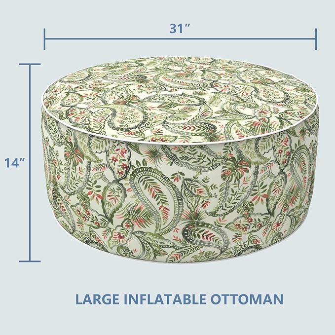 LVTXIII Outdoor Inflatable Ottoman, Fade-Resistant Round Footrest Stool D31”x H14”, Portable Patio Pouf for Garden Camping or Home Use, Faylinn Shadow Paisley-Ruum Studio Home