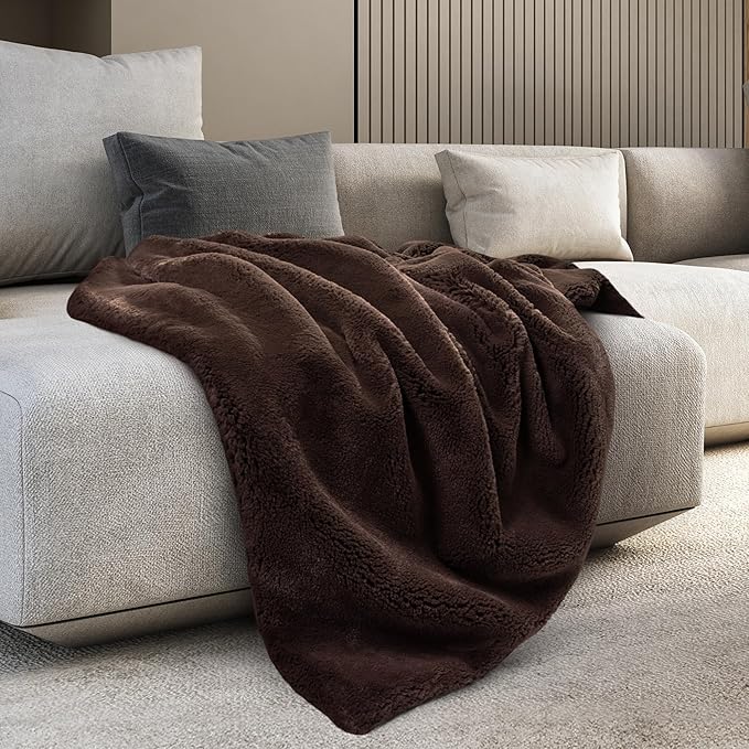 Mon Chateau Luxury Ultimate Plush Faux Fur Throw with 6cm Foldover for Couch, Sofa, or Bed - Plush Ultra Soft Blanket for Sleeping or Home Décor, 60" x 70" (Foldover Brown)-Ruum Studio Home