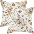 CXMEIFLY Spring Floral Leaves Pillow Covers 16 x 16 Inch Set of 2 for Chinoiserie Flowers Decor Throw Pillows Brown and White Seasonal Plant Outdoor Decorative Cushion Cases for Couch Bed Decorations-Ruum Studio Home