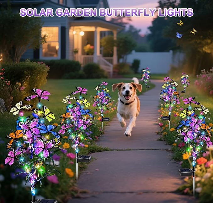 Solar Garden Lights Outdoor Waterproof Garden Decor, 4 Pack Upgraded 240 LED 54 Butterfly Colorful Outdoor Solar Decor for Yard Patio Gifts for Womens Mom (4 Pack Butterfly)-Ruum Studio Home