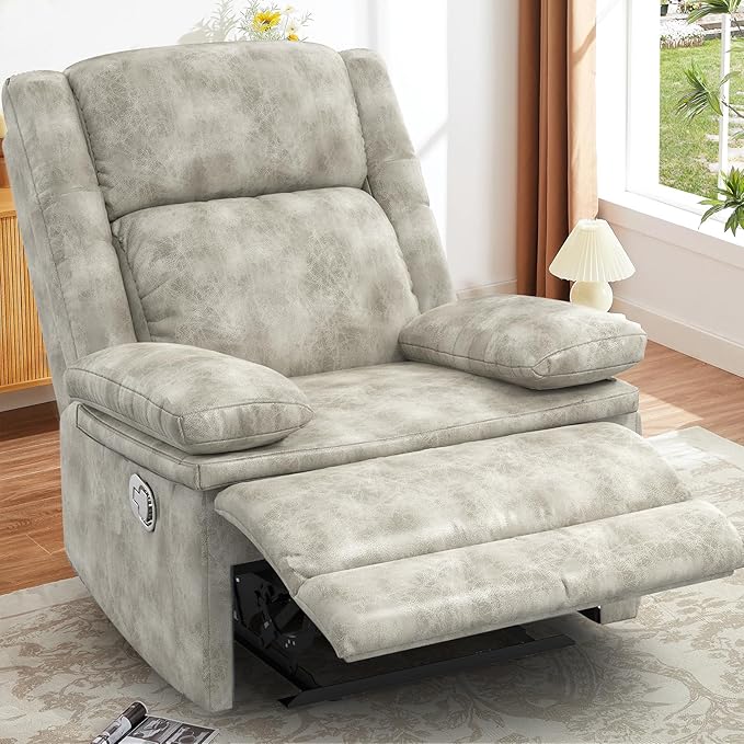 Recliner Chair for Adults, Oversized Manual Pull Tab Reclining Chair, 2-Tier Cushions, Minimalist Style Single Sofa for Living Room, RV (Polished Microfiber)-Ruum Studio Home