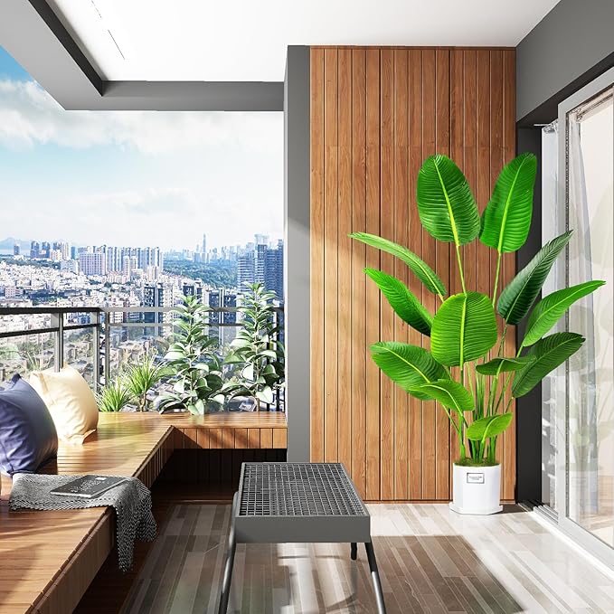 5.5ft Artificial Silk Bird of Paradise Palm Tree (65in) with 12 Trunks Faux Tree and Plastic Nursery Pot, Fake Plant for Office House Farmhouse Living Room Home Decor (Indoor/Outdoor)-Ruum Studio Home