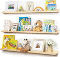 Picture Ledge Shelf for Wall, 48 inches Solid Pine Wood Nursery Book Shelves 3 Packs, Floating Ledge Shelves for Kids' Room Bedroom Bathroom Long Floating Shelves for Wall Nursey Wall Decor, Natural-Ruum Studio Home