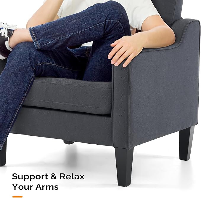 VINGLI Accent Chairs Set of 2 Living Room Chairs Dark Grey Reading Chair for Bedroom Scooped Arm Chair Mid Century Modern Linen Chairs Upholstered Comfy Chair for Apartment, Waiting Room-Ruum Studio Home