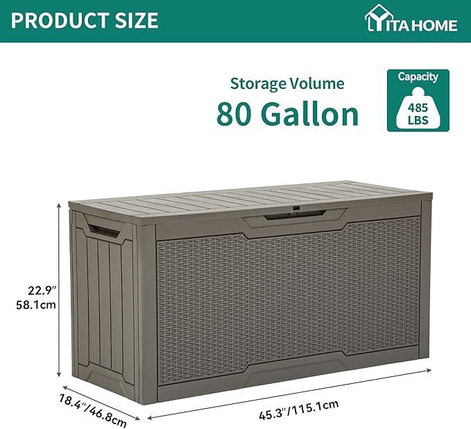 YITAHOME 80 Gallon Resin Deck Box, Weather Resistant Outdoor Rattan Storage Box, Lockable Indoor Outdoor Storage for Supplies and Essentials, Taupe-Ruum Studio Home