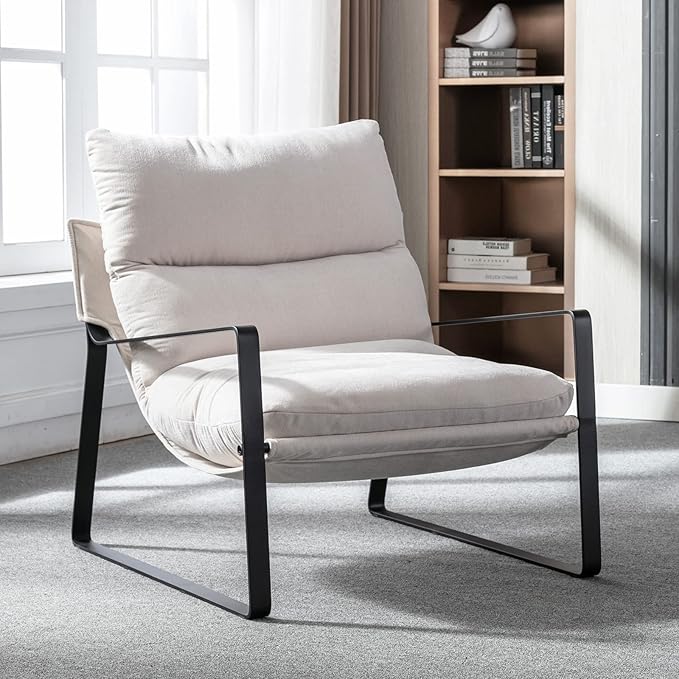 DUOMAY Mid-Century Accent Chair Armchair Set of 2, Comfy Linen Fabric Leisure Chair Lazy Chair with Metal Leg for Living Room Bedroom Office Apartment, White-Ruum Studio Home
