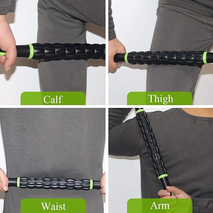 Muscle Roller Massage Roller Stick for Athletes, Help Reducing Muscle Soreness Cramping Tightness Leg Arms Back Calves Muscle Massager（Green - Black- 18 inch）-Ruum Studio Home