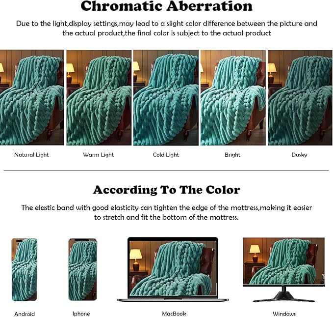 NEWCOSPLAY Faux Fur Throw Blanket Light Teal 3D Ribbed Plush Thick Warm Blanket for Couch Sofa Bed 850GSM (Light Teal Ribbed, Throw(50"x60"))-Ruum Studio Home