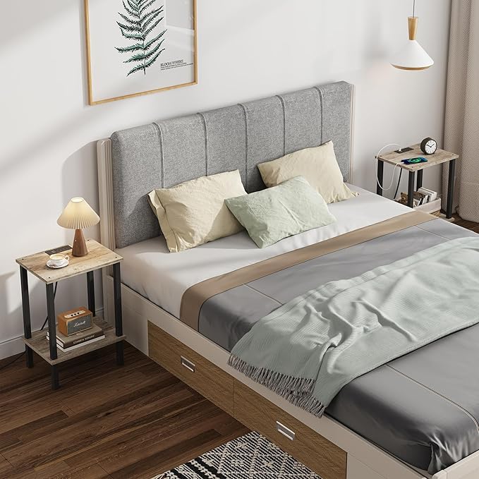 TUTOTAK End Table with Charging Station, Small Side Table with Outlets, Nightstand Bedside Table, 2-Tier Storage Shelf for Small Space, Living Room, Bedroom, Greige TB01BG040-Ruum Studio Home