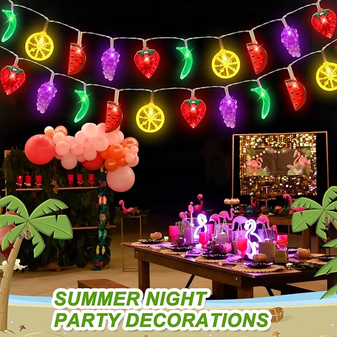 Couah [ 8 Modes & Timer ] 30 LED 16 Ft Summer Tropical String Lights Strawberry Grape Watermelon Lemon Banana Fairy Lights Battery Operated for Tropical Party Pool Beach Summer Decorations-Ruum Studio Home