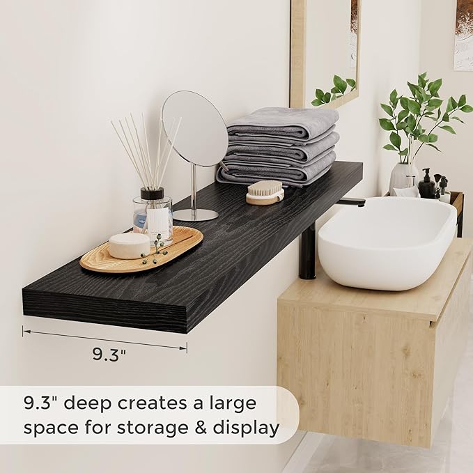 Fun Memories Floating Shelves 48 Inch Set of 2, Black 48 x 9 Wall Shelves for Home Decor Storage, Rustic Wood Floating Shelf for Wall, 9 Inch Deep Shelving for Bathroom, Living Room, Kitchen-Ruum Studio Home