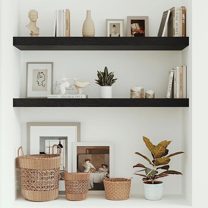 Single Floating Shelves 36 inch Long, Large 10 in Deep Wall Shelves Heavy Duty 70 lbs for Bedroom, Bathroom, Living Room, Kitchen, Office, Modern Shelf Home Decor, Set of 1, Black-Ruum Studio Home
