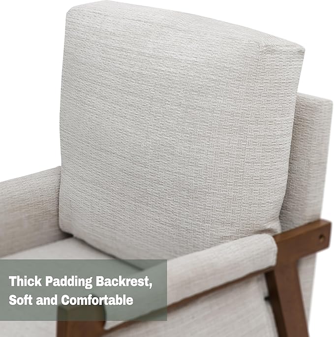 Modern Accent Chair for Living Room Mid Century Arm Chair Upholstered Bedroom Chair Comfy Lounge Chair with Solid Wood Frame, White-Ruum Studio Home