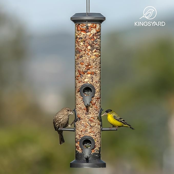 Kingsyard 2 Pack Tube Feeders with 6 Feeding Ports for Outdoors Hanging, Premium Hard Plastic Weatherproof & Steel Hanger, Attracting for Wild Birds (Black)-Ruum Studio Home