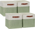 DULLEMELO Storage Baskets for Organizing, Fabric Storage Cubes for Dog Toy Box, 11 Inch Decorative Cube Storage Bins with handle for Baby Gift Basket(4 Pack - 11" White&Green)-Ruum Studio Home