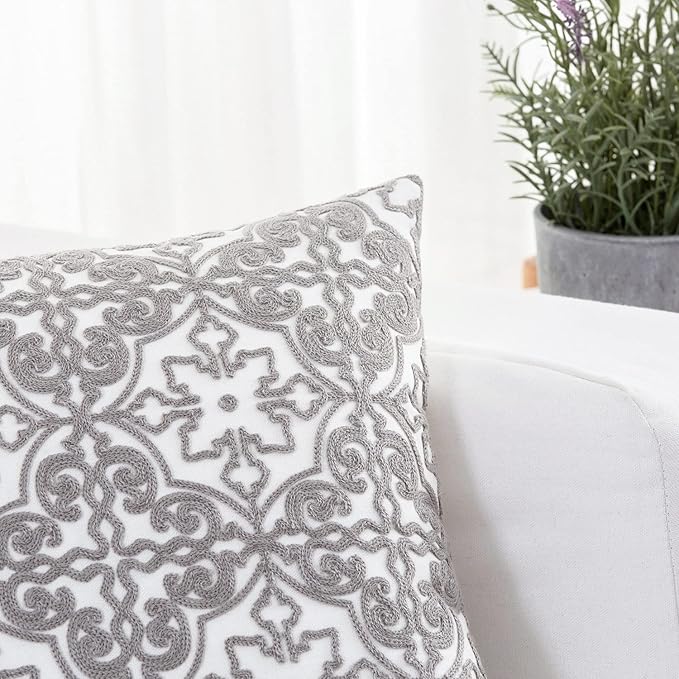 HWY 50 Grey Gray Decorative Throw Pillow Covers 18x18 Inch, Pack of 2 Embroidered Cotton Farmhouse Cushion Cover Pillow Case for Sofa Couch Living Room Bed Bedroon, Modern Pattern-Ruum Studio Home