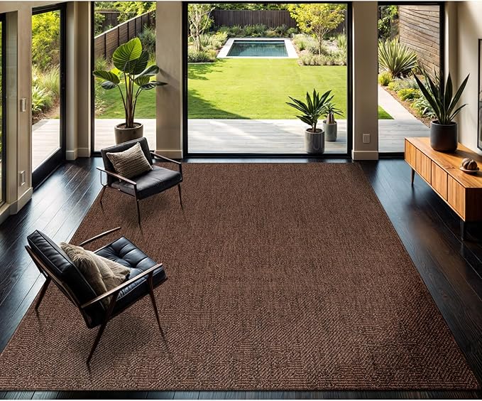 CAMILSON Easy Jute Rug 6x9, Indoor Outdoor Brown Color Fiber Area Rugs for Living Room Patio and Kitchen Rug, Solid Boho Woven Design, Easy-Cleaning, Washable Outside Carpet Alfombras (6 x 9)-Ruum Studio Home