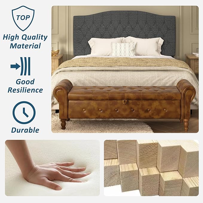 Storage Ottoman Bench for Bedroom, 52" Leather End of Bed with Rolled Arms, Upholstered Ottoman Fit for Living Room, Entryway, Faux Leather Brown-Ruum Studio Home