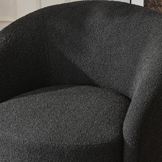 KINWELL 34" W Mid Century Modern Swivel Barrel Chair, Round Upholstered Boucle Swivel Accent Chairs, No Assembly Sofa Chair for Living Room Bedroom Reading Apartment Lounge Nursery(Black)-Ruum Studio Home