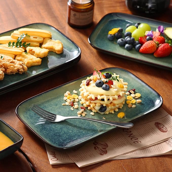 vancasso Stern Serving Platters Set of 4, 11 Inches Rectangular Ceramic Serving Plates, Green Serving Trays for Entertaining-Ruum Studio Home