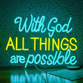 With God All Things Are Possible Neon Sign 16.5 * 12.6 Inch Led God Light Up Sign Dimmable USB Neon Light for Room Wedding Party Church Wall Decor (Ice Blue Yellow)-Ruum Studio Home