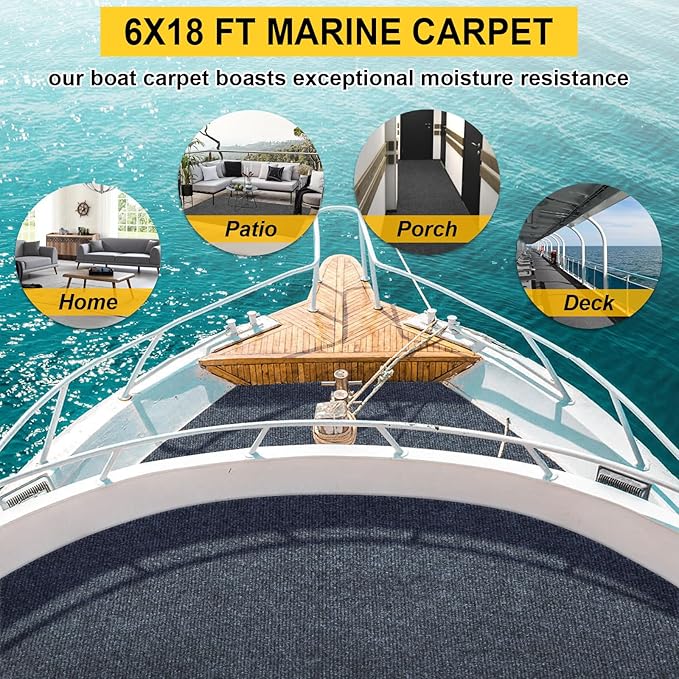 Marine Carpet,6 FT x 18 FT Dark Gray Indoor Outdoor Carpet 0.2" Thick Boat Carpet with Water-Proof TPE Backing, Non-Slide Outdoor Marine Carpet Roll for Home, Patio, Porch, Deck-Ruum Studio Home