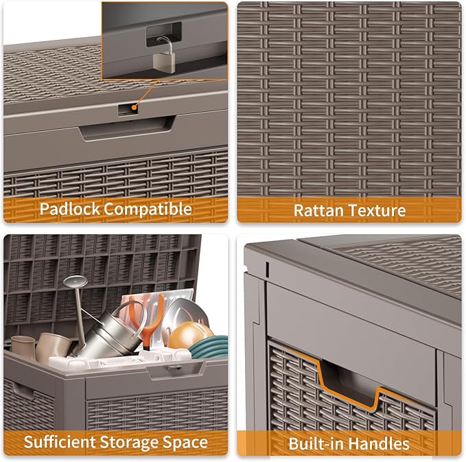 30 Gallon Resin Deck Box, Lockable Patio Outdoor Storage Box for Furniture, Garden Tools and Tools Storage, Waterproof Outside Storage Boxes - Grey-Ruum Studio Home
