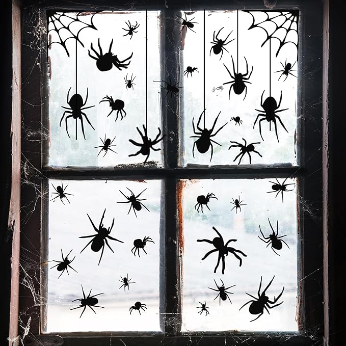 4 Sheets Spider Window Clings - Double-Sided Removable Glass Decals, Halloween Themed Window Stickers for Kids Party Decorations-Ruum Studio Home