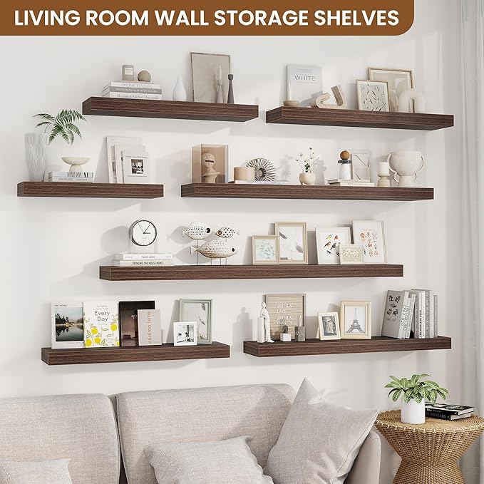 fuqing Floating Shelves for Wall, Bathroom Shelf Wall Mounted for Storage, Shelves with Invisible Bracket for Bedroom, Kitchen, Living Room, Farmhouse Small Book Shelf, 32 Inch Set of 2, Walnut-Ruum Studio Home