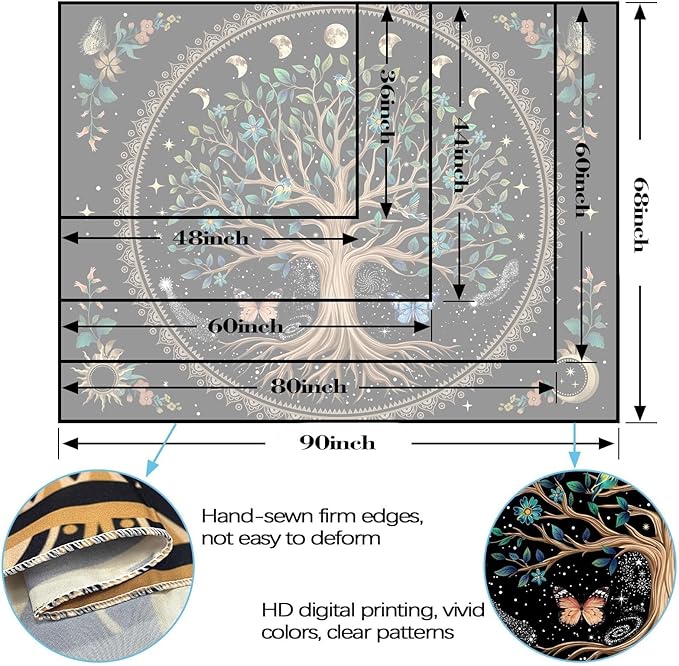 Lunerfex Tree of Life Tapastry Sun and Moon Tapastry Flower Boho Tree Mandala Wall Hanging for Bedroom and Living Room Decor Green Tree 60×80 Inches-Ruum Studio Home