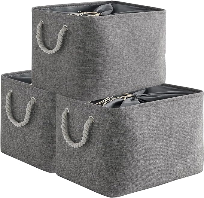 TheWarmHome Storage Basket for Organizing - 16x12x12 inch 3 Pack Fabric Storage Cubes, Cube Storage Bin for Shelves Closet Organizer Cloth Gift Toy (Grey)-Ruum Studio Home