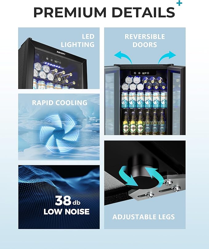 EUHOMY Beverage Refrigerator Cooler - 68 Can Mini Fridge with Glass Door for Soda, Beer, Wine, Small Refrigerator with Digital Temperature Control and Adjustable Shelves for Home Office Bar, 1.7 Cu.ft-Ruum Studio Home