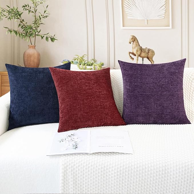 CaliTime Throw Pillow Covers Decorative 24 X 24 Inches Pack of 2 Cozy Chenille Cushion Cases for Couch Sofa Bed Living Room Home Navy Blue-Ruum Studio Home