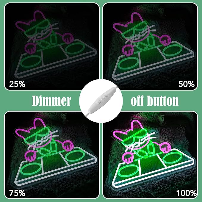 Cat DJ Player Neon Sign Dimmable DJ Player Led Neon Light for Wall Decor USB Powered Cool Neon Light Sign for Bar Party Man Cave Bedroom Art Wall Decoration-Ruum Studio Home