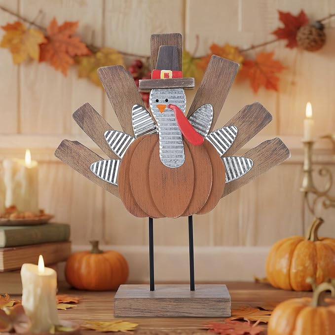 Zcaukya Thanksgiving Turkey Decoration, Wooden Indoor Standing Tabletop Turkey Decor for Home Office Bedroom Kitchen Thanksgiving Harvest Day Decorations-Ruum Studio Home