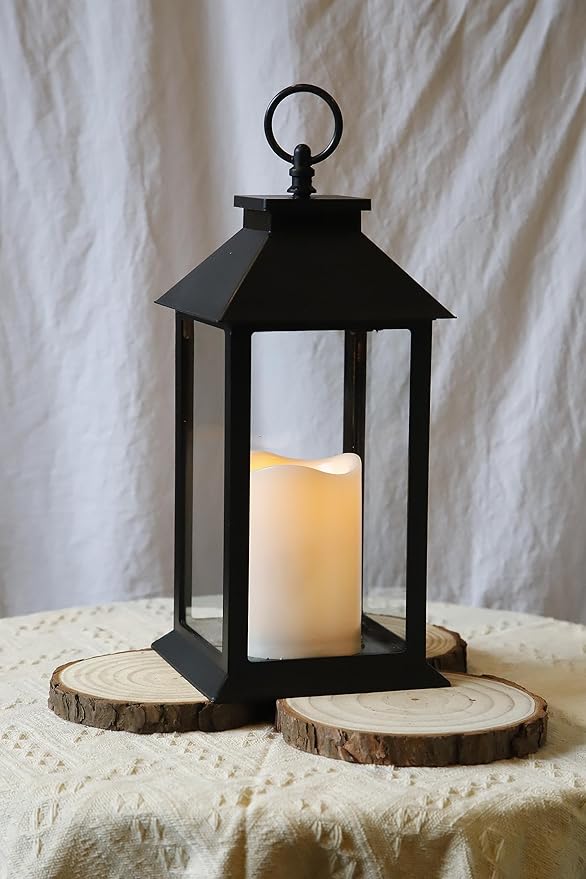 YAKii Hanging Glass Panes Lantern Portable Led Lantern Decorative Operated by 3AAA Battery Use for Garden Yard, Indoor Decoration Candle (Black)-Ruum Studio Home