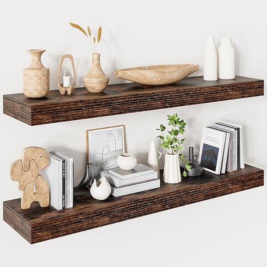 Floating Shelves for Wall 36 Inches Long,9.3" Deep Rustic Brown Floating Shelf Set of 2,Wall Mounted Shelves for Bathroom Bedroom Living Room Kitchen Office,Shelf for Books Storage,Home Decor-Ruum Studio Home