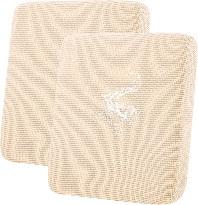 hyha Waterproof Couch Cushion Covers for Pets, Non Slip Sofa Seat Cover for Dogs Washable, Soft Thick Stretch Jacquard Fabric, Sofa Slipcovers with Elastic Bottom (2 Pieces, Beige)-Ruum Studio Home